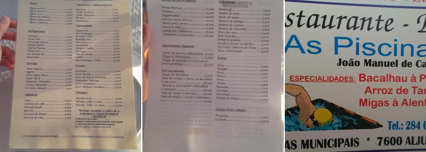 Restaurante As Piscinas Menu