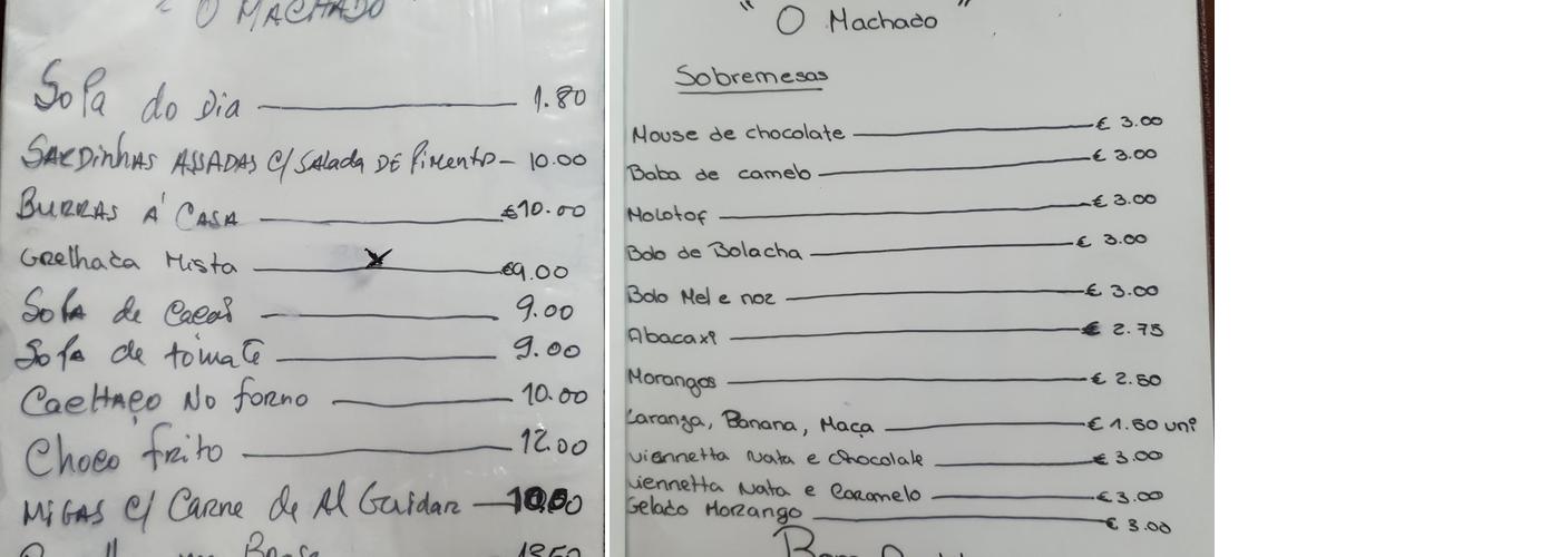 Café Restaurante Machado Menu