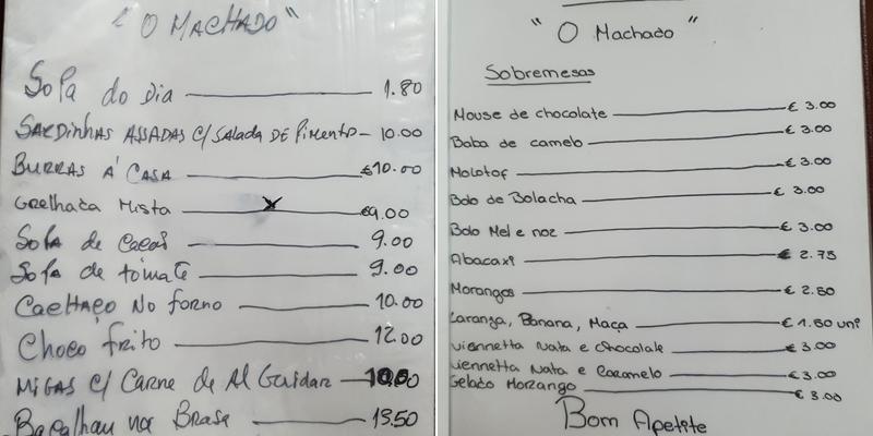 Café Restaurante Machado Menu