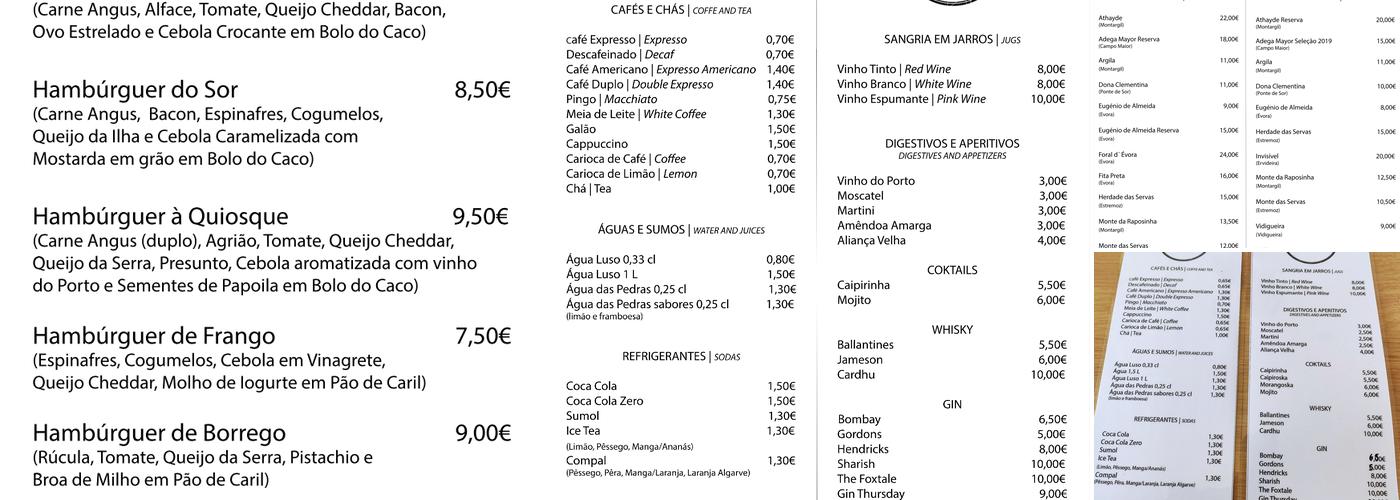 Quiosque da Relva Menu