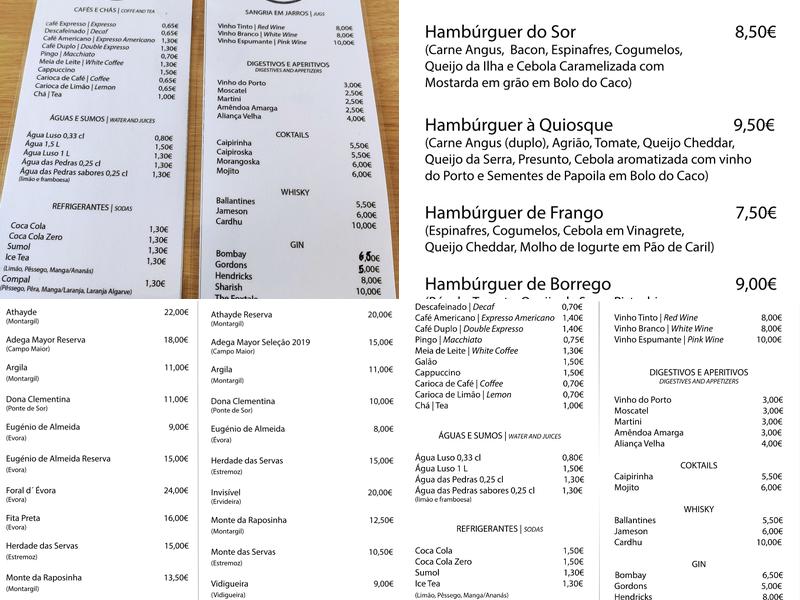 Quiosque da Relva Menu