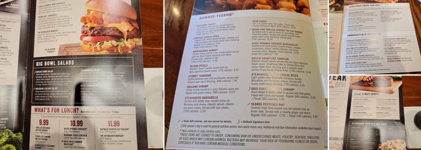 Outback Steakhouse Menu