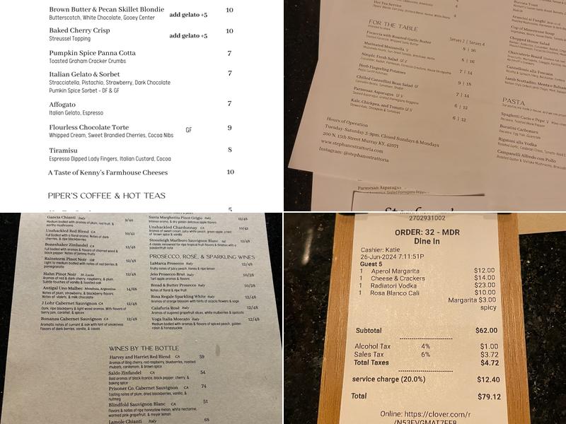 Stephano's Trattoria Menu