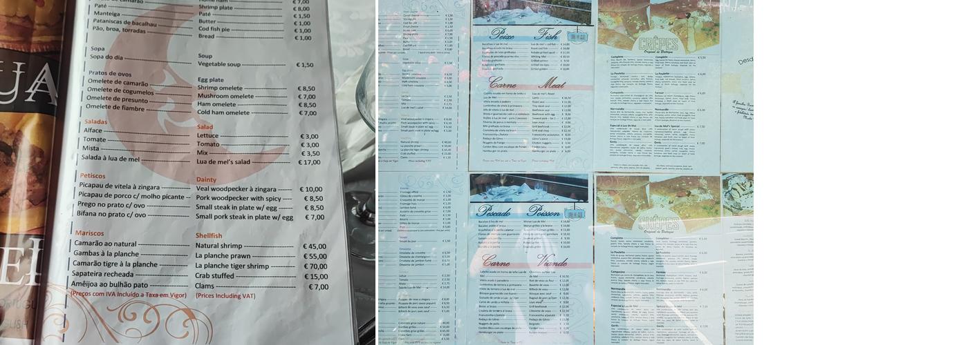 Restaurante Lua de Mel Menu