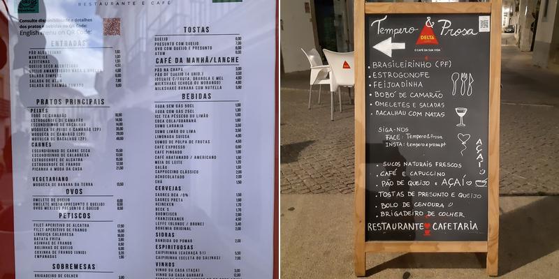 Tempero & Prosa Menu