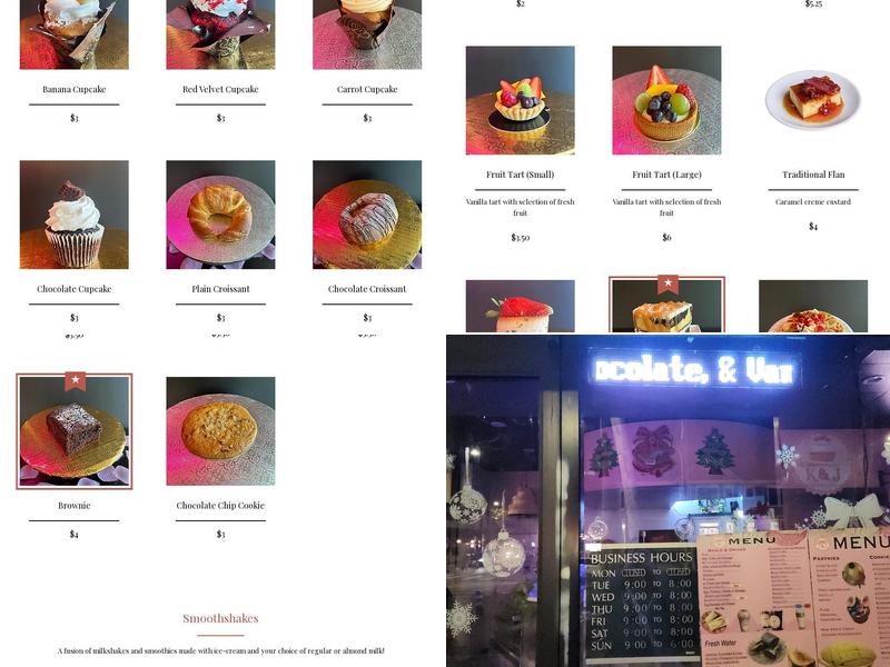 K&J Sweets and Bakery Menu