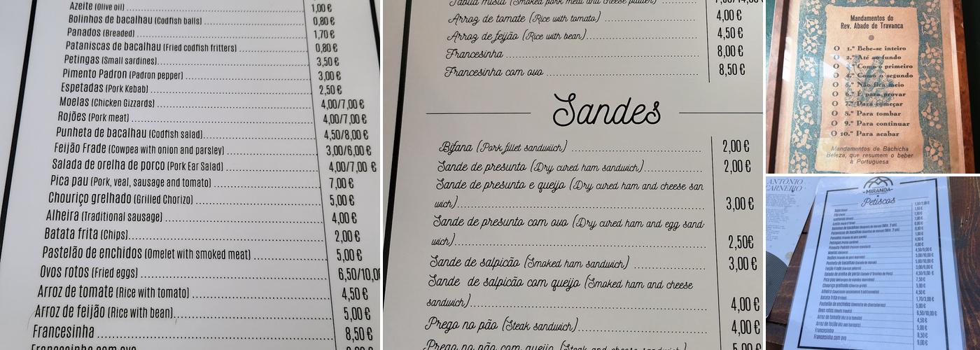Taberna do Miranda Menu