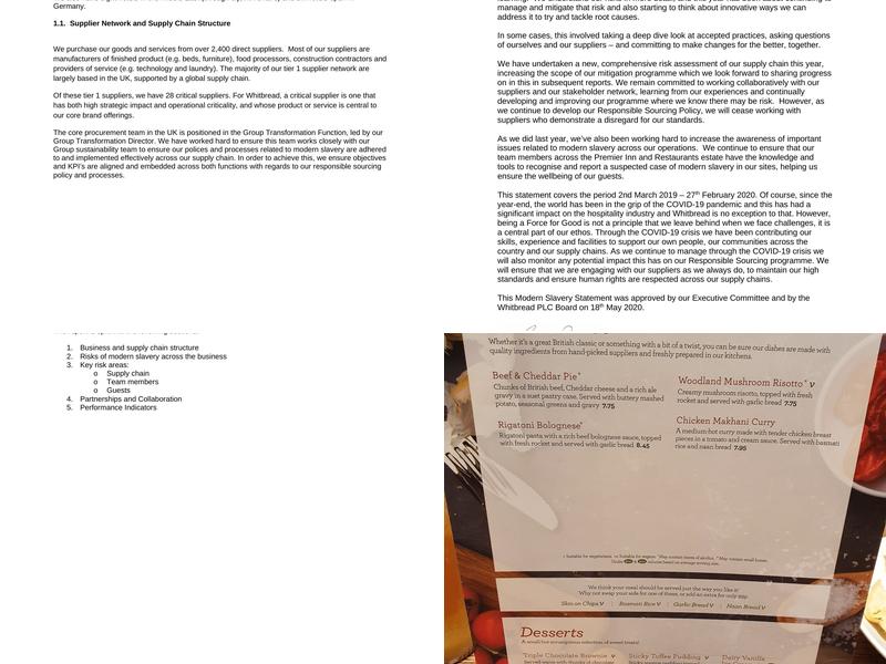 Premier Inn Melton Mowbray hotel Menu