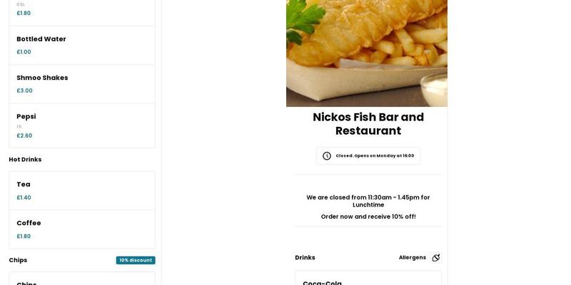 Nickos Fish Bar & Restaurant Menu