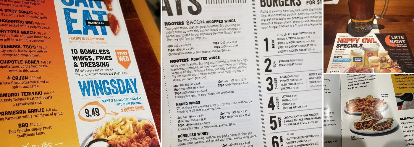 Hooters Menu