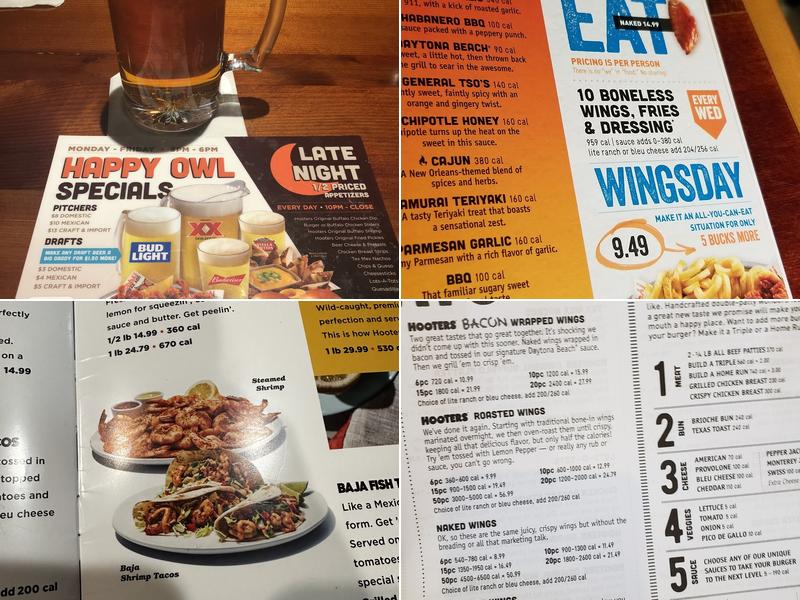Hooters Menu