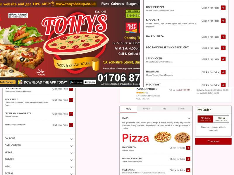Tony's Pizza & Kebab House Menu