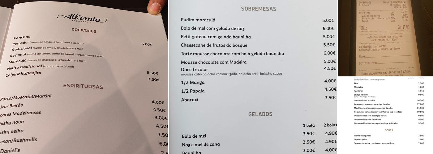 Alkimia Madeirense Menu