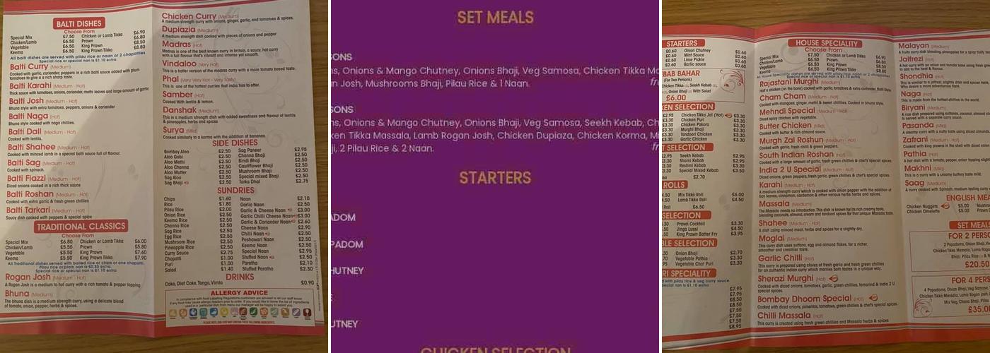 India 2 U Menu