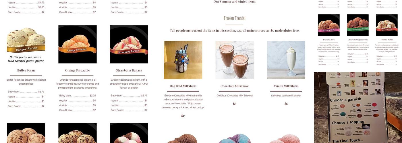 The Ice Cream Barn Menu