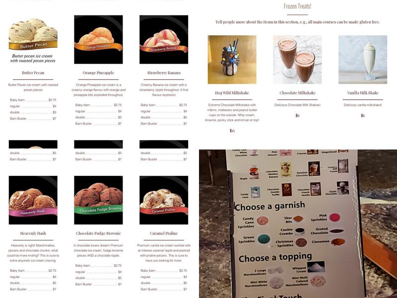 The Ice Cream Barn Menu