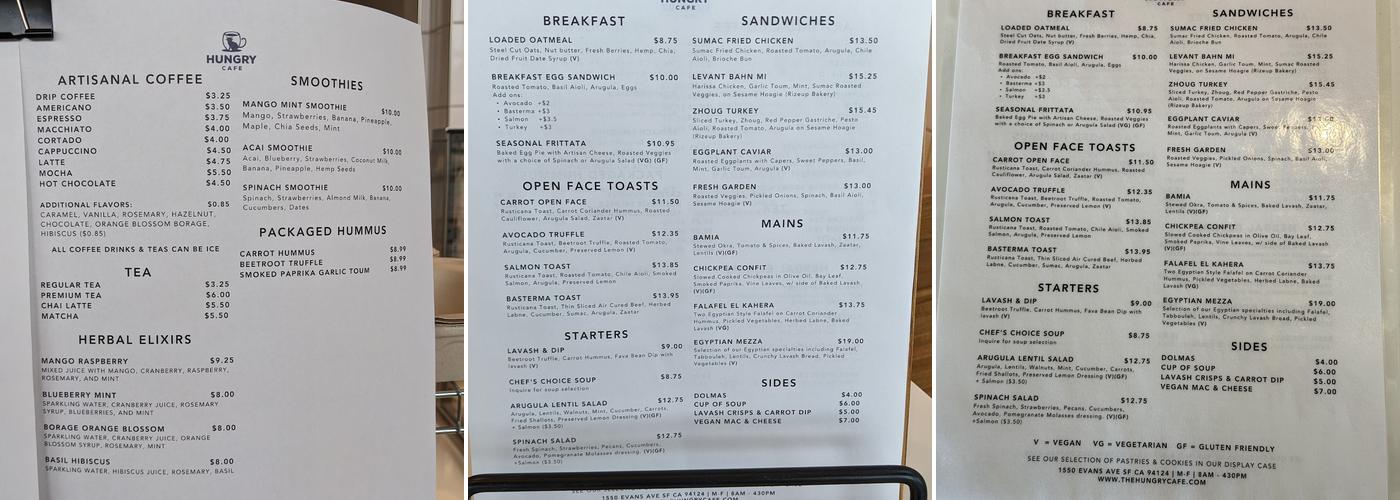 Hungry Cafe Menu
