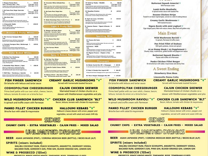 Cosmopolitan Menu