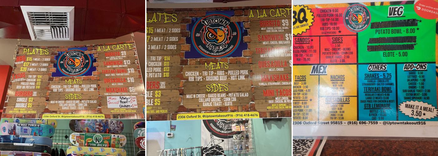 UpTown Takeout Menu