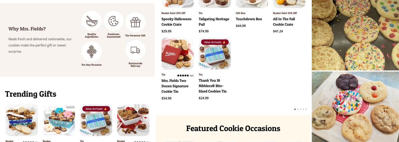 Mrs Fields Cookies Menu