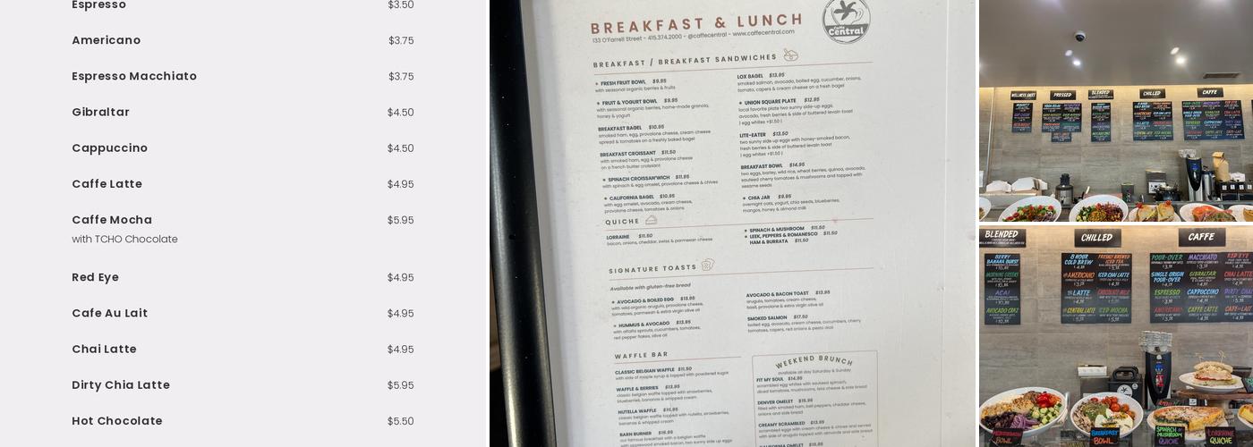 Caffe Central Menu