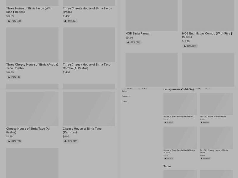 House Of Birria Menu