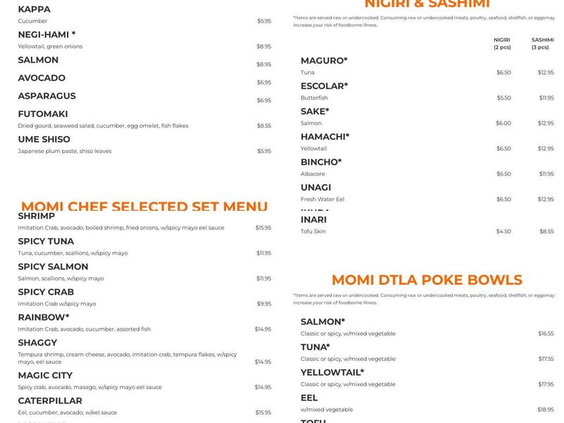 Momi Sushi Menu