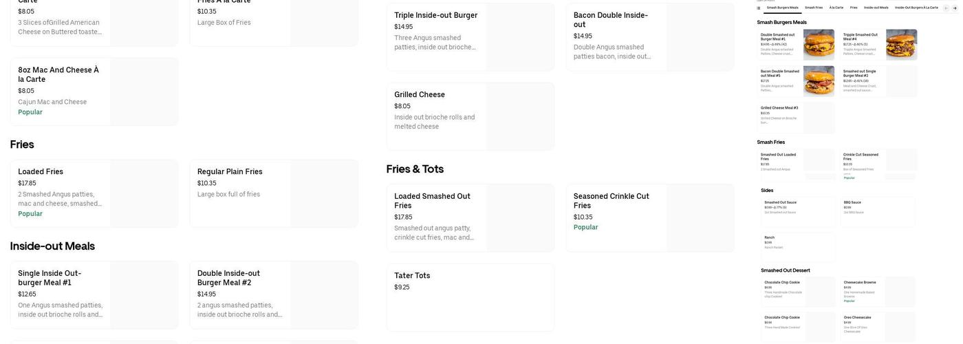 Smashed Out Menu