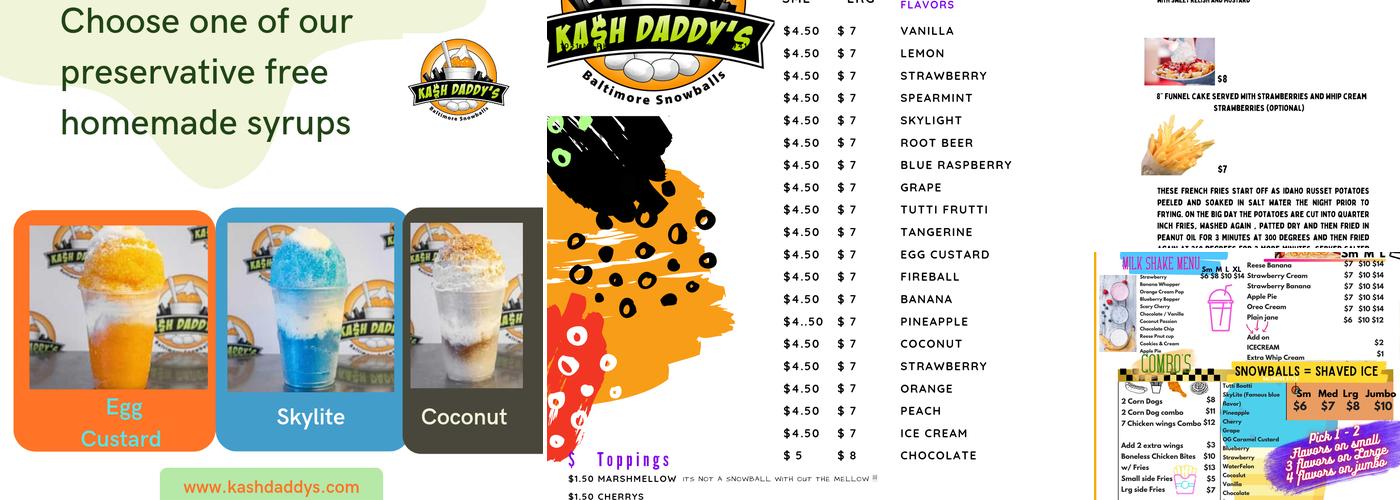 Kash Daddys Menu