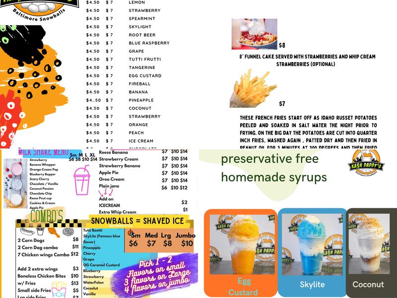 Kash Daddys Menu
