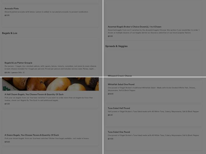The Bagel Broker, Downtown Menu