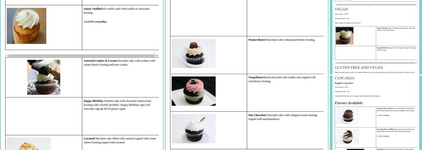 La Luna Cupcakes Menu