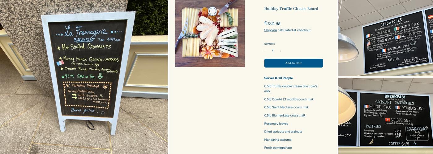 La Fromagerie Cheese Shop Menu