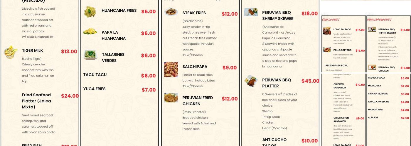 Peruvian Street Bites Menu