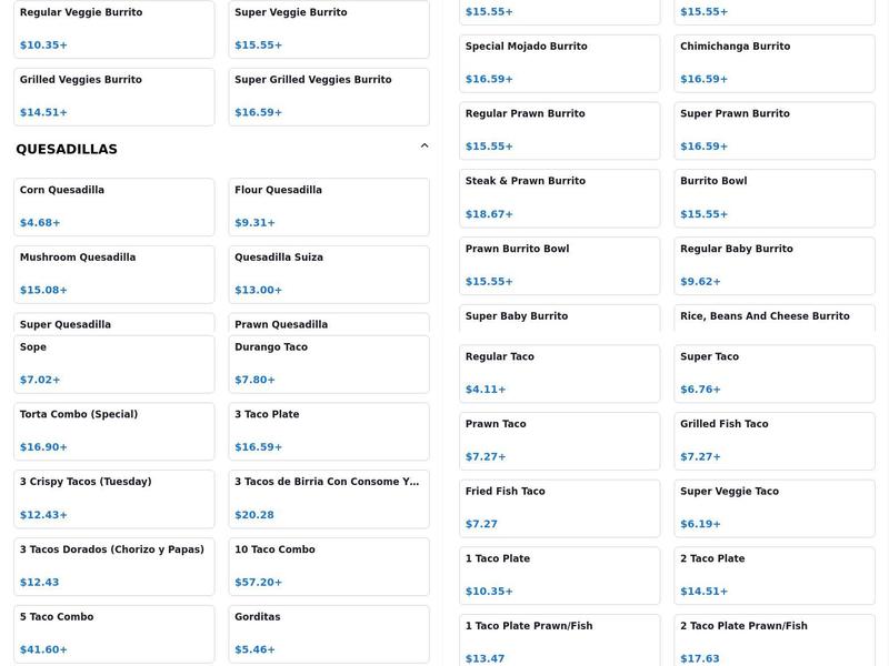 Taqueria Mi Durango 2 Menu