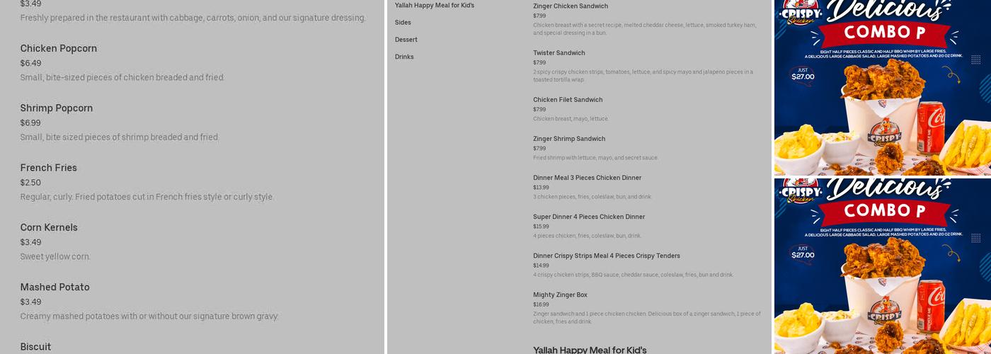crispy chicken Menu