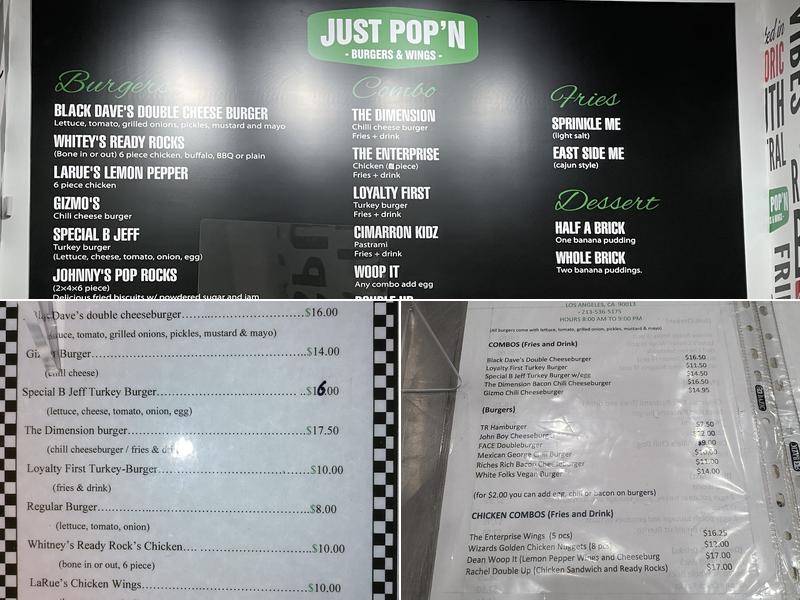 JUST POP'N burgers&wings Menu