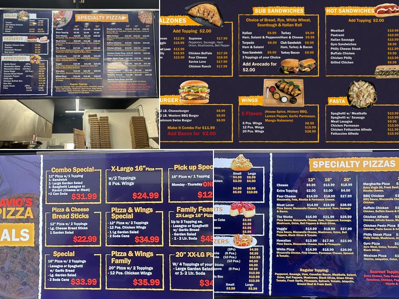 Savio's Pizza Menu