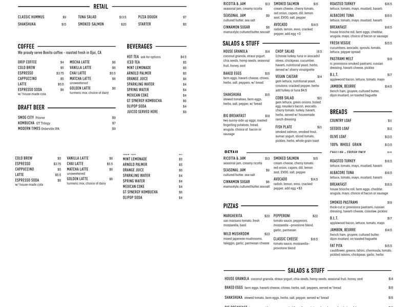 Lodge Bread Company Menu