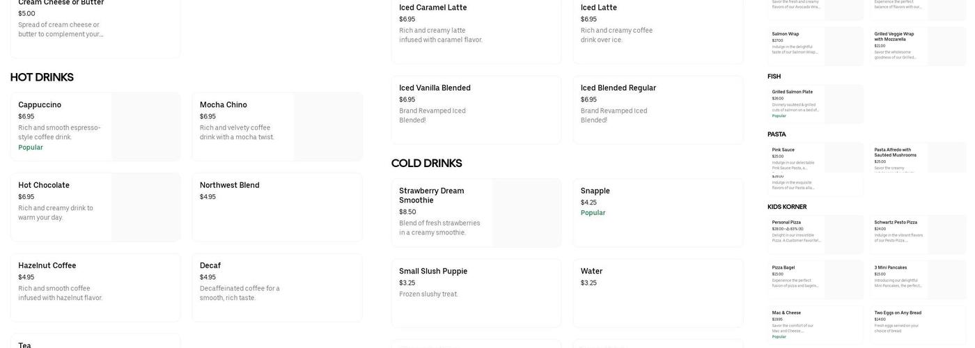 Pasta Sandro Menu