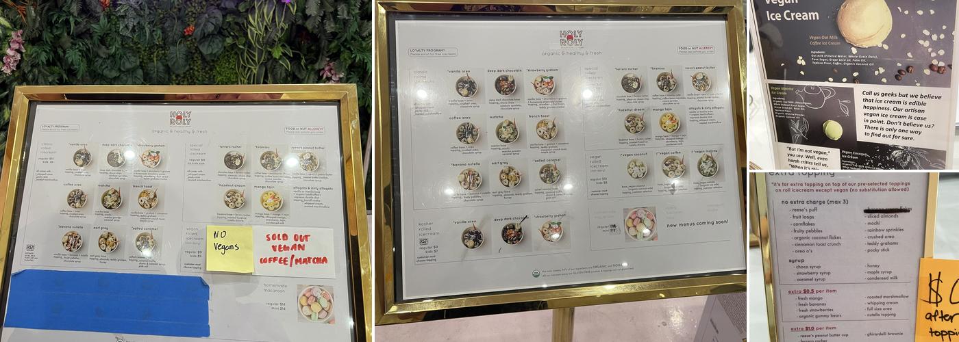 Holy Roly Ice Cream Menu