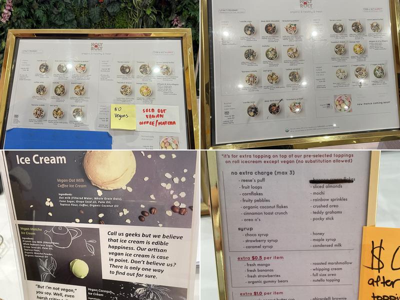 Holy Roly Ice Cream Menu