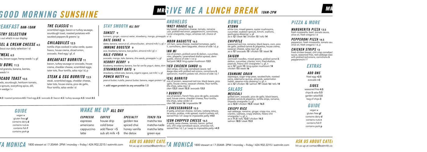 MRKT Santa Monica Menu