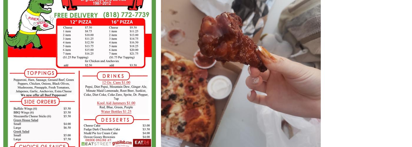 Pizzasaurus Rex Menu