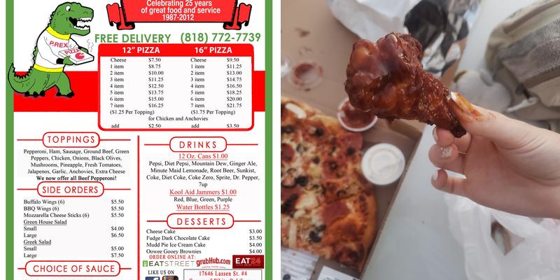 Pizzasaurus Rex Menu