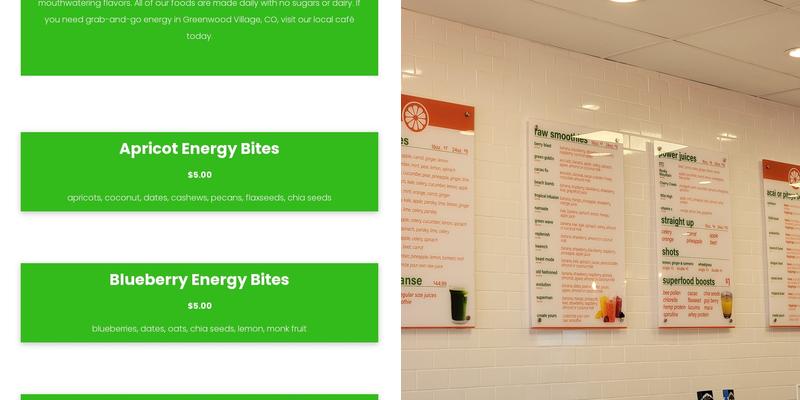 Kwench Juice Cafe Denver Menu