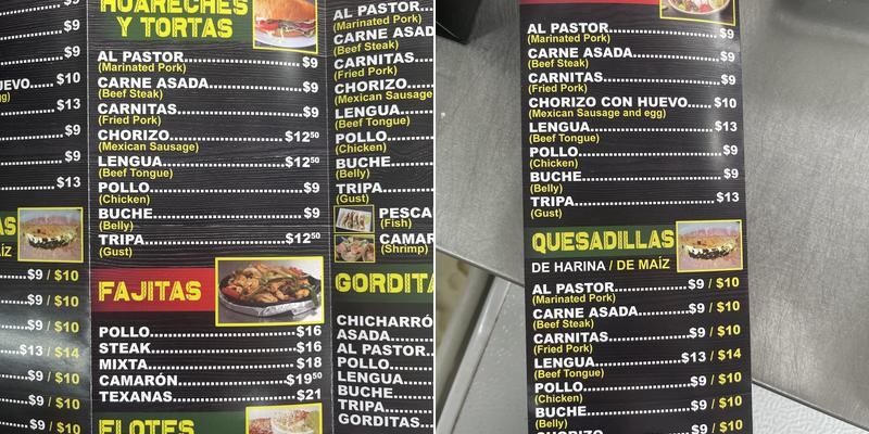 La jarochita Menu