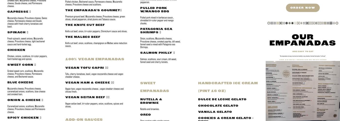 The Empanada's Aventura Menu