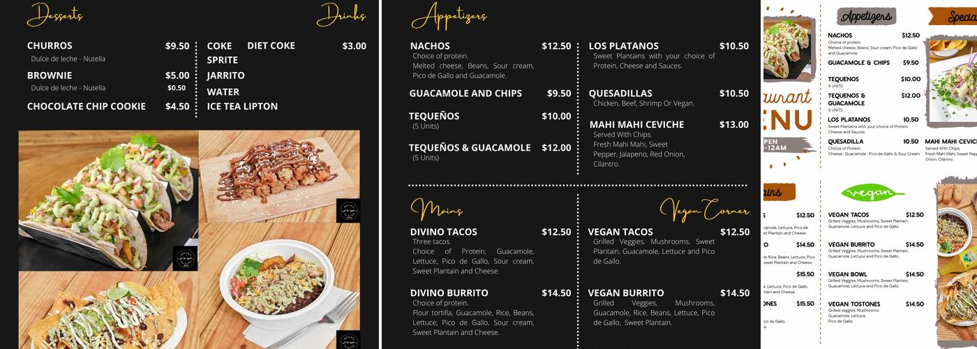 Divina Fusion Menu
