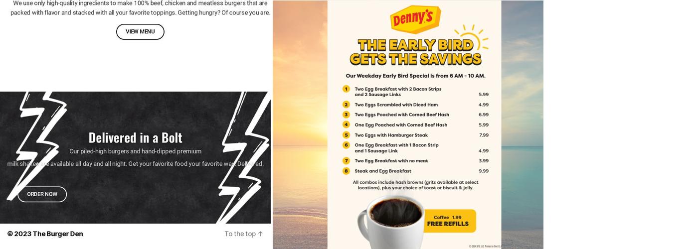 The Burger Den Menu